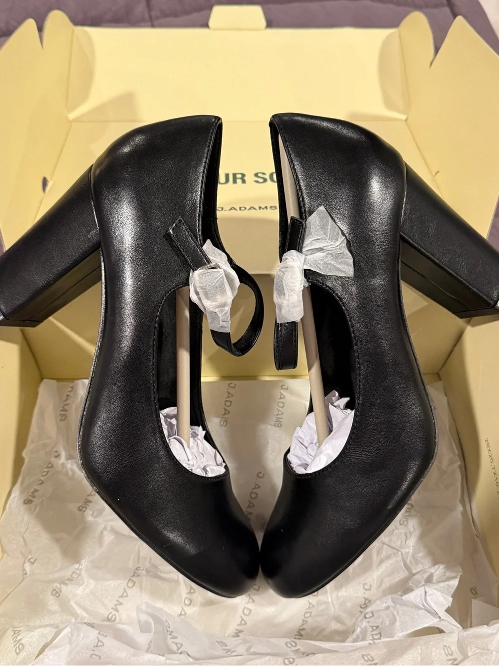 J Adams Black Leather Mary Jane Block Heels 8.5 Skippy